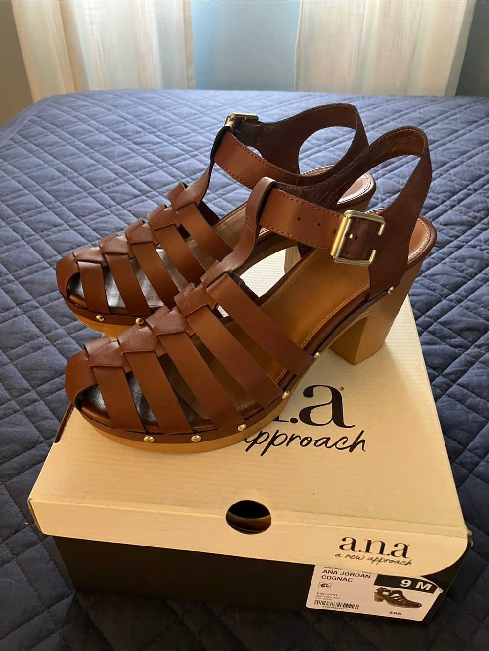 a.n.a Cognac Strappy Braided Block Heel Sandals